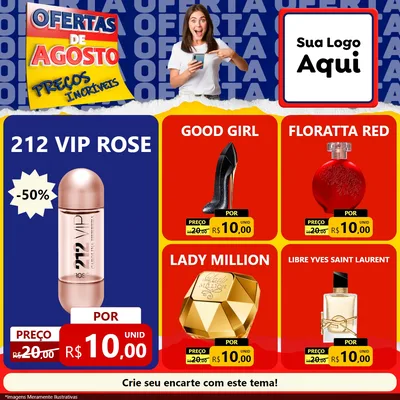 Modelo de Rede Social para Feed Facebook com o tema Ofertas de Agosto - Preços Incríveis para Perfumes