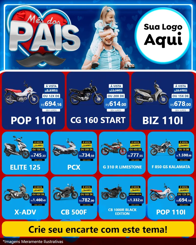 Modelo de Rede Social para Feed Instagram com o tema Mês Dos Pais para Concessionaria de Motos