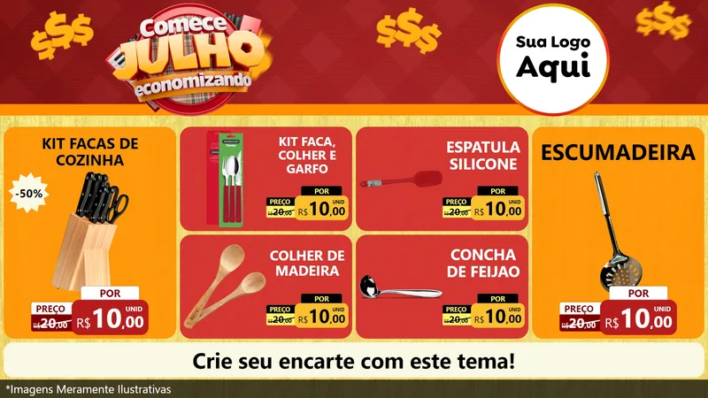 Modelo de TV para TV Horizontal com o tema Comece Julho Economizando para Utilidades Domésticas