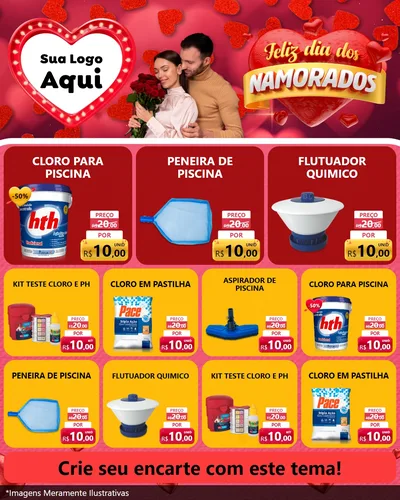 Modelo de Rede Social para Feed Instagram com o tema Feliz Dia Dos Namorados para Produtos para Piscina