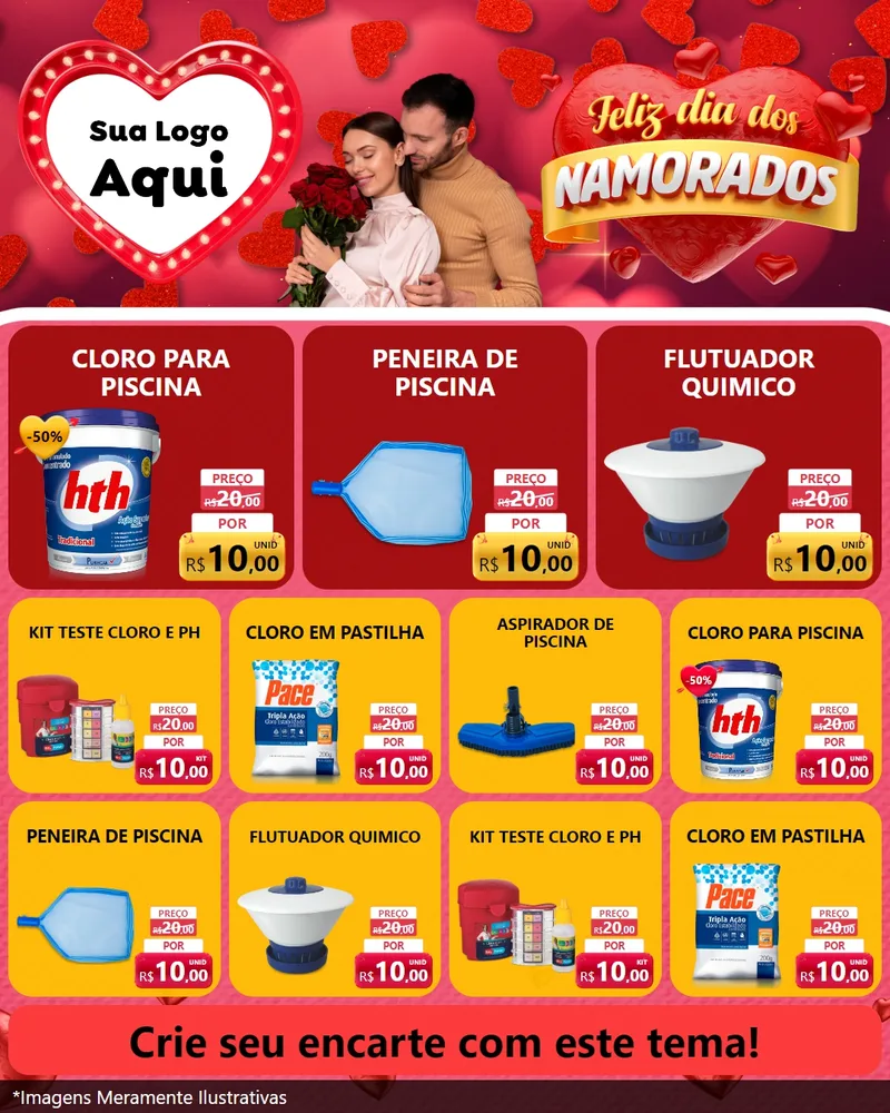 Modelo de Rede Social para Feed Instagram com o tema Feliz Dia Dos Namorados para Produtos para Piscina