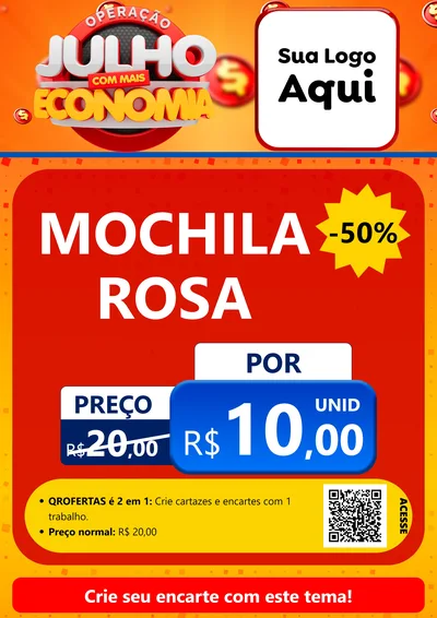 Modelo de Cartaz para Cartaz A4 Vertical com o tema Operação Julho Com Mais Economia para Papelaria