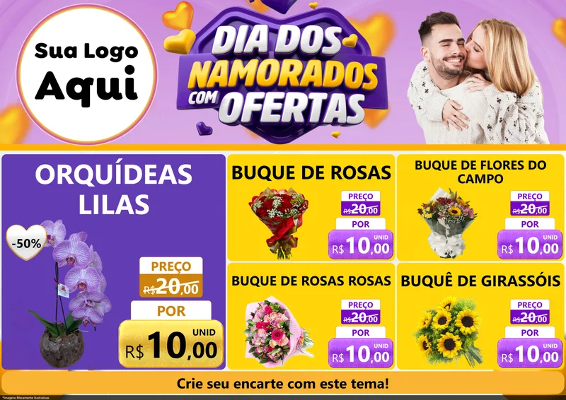 Modelo de Encarte para Encarte A4 Horizontal com o tema Dia Dos Namorados Com Ofertas para Floricultura e jardim