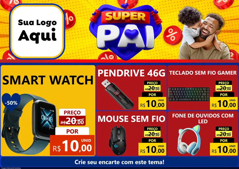 Modelo de Encarte para Encarte A4 Horizontal com o tema Super Pai para Informática