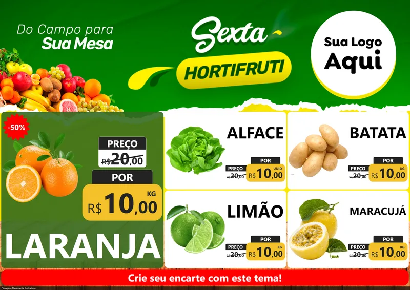 Modelo de Encarte para Encarte A4 Horizontal com o tema Sexta hortifruti para Hortifrúti
