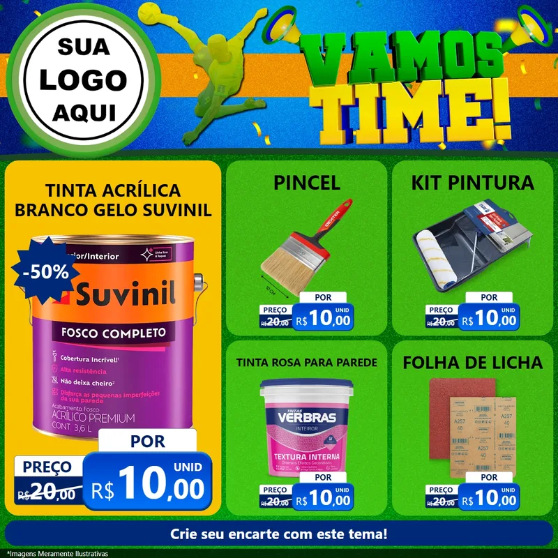 Modelo de Rede Social para Feed Facebook com o tema Vamos Time! para Tintas e Ferramentas