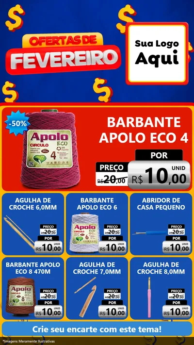 Modelo de Rede Social para Stories com o tema Ofertas de Fevereiro para Armarinho e Aviamentos