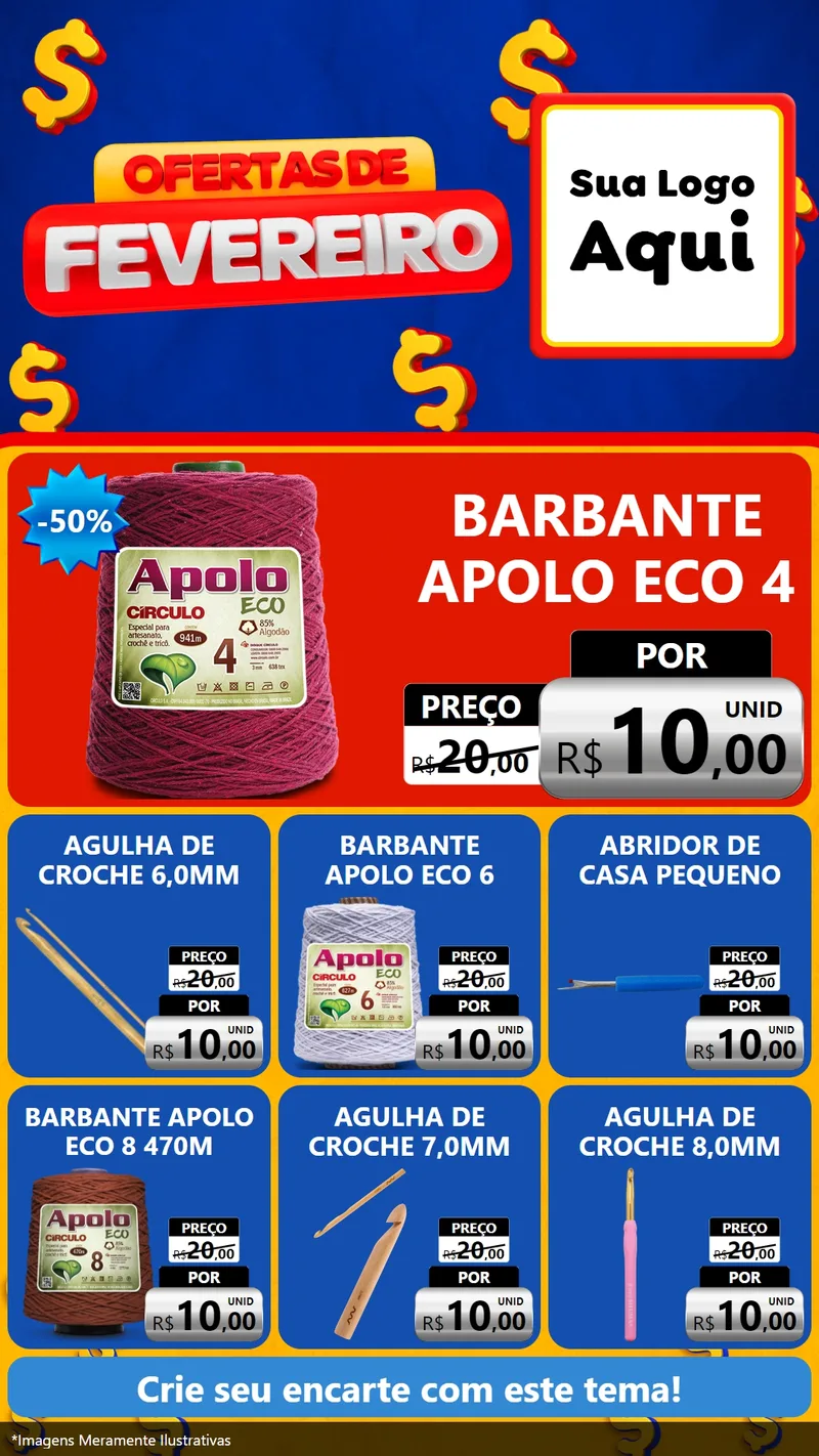 Modelo de Rede Social para Stories com o tema Ofertas de Fevereiro para Armarinho e Aviamentos