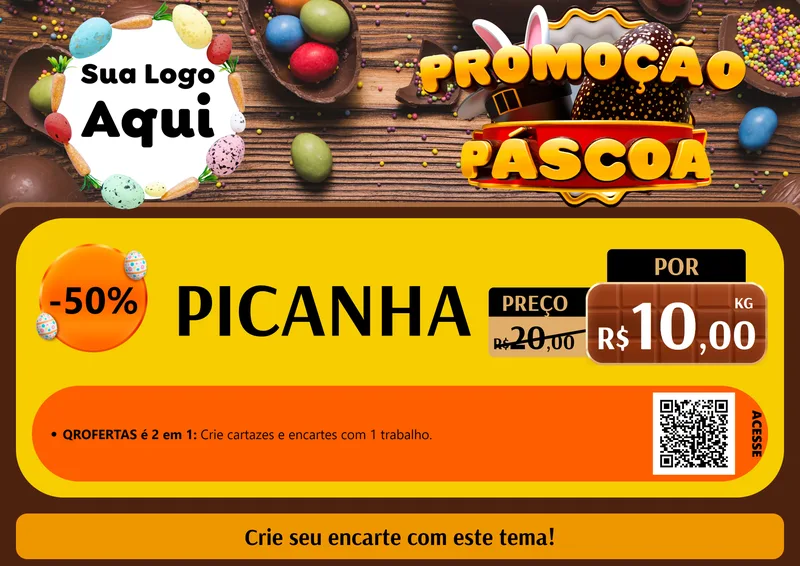 Modelo de Cartaz para Cartaz A4 Horizontal com o tema Promoção Páscoa para Açougue