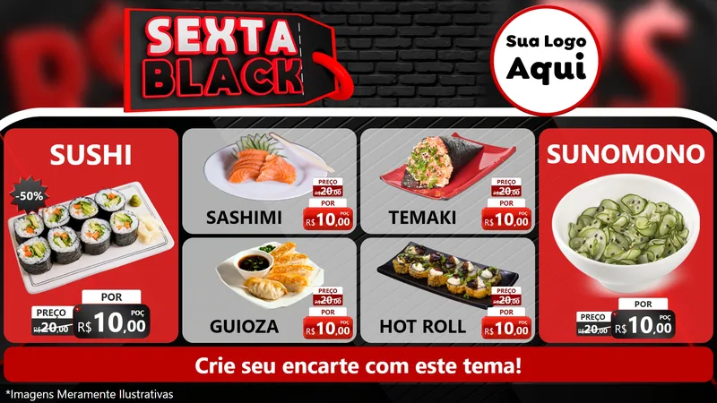 Modelo de TV para TV Horizontal com o tema Sexta Black para Comida japonesa