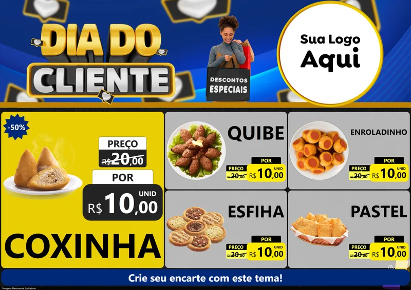 Modelo de Encarte para Encarte A4 Horizontal com o tema Dia Do Cliente para Salgadaria