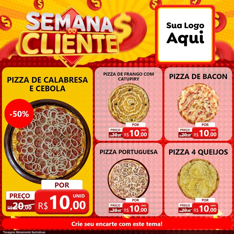 Modelo de Rede Social para Feed Facebook com o tema Semana do Cliente para Pizzaria