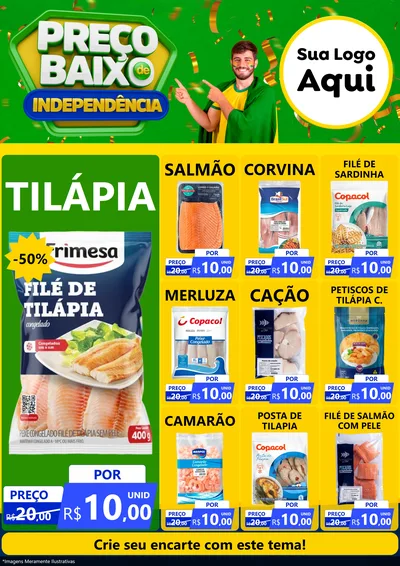 Modelo de Encarte para Encarte A4 Vertical com o tema Preço Baixo de Independência para Peixaria