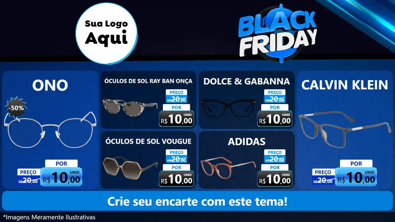 Modelo de TV para TV Horizontal com o tema Black Friday para Óticas