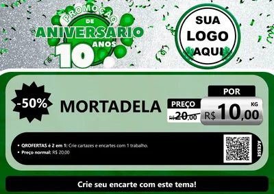 Modelo de Cartaz para Cartaz A4 Horizontal com o tema Promoção de Aniversário - 10 Anos para Frios e Laticínios