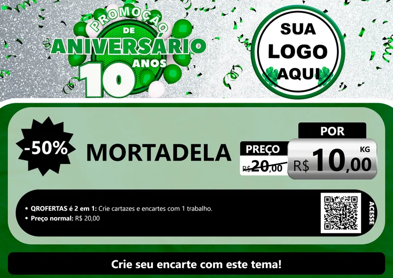 Modelo de Cartaz para Cartaz A4 Horizontal com o tema Promoção de Aniversário - 10 Anos para Frios e Laticínios