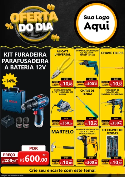 Modelo de Encarte para Encarte A4 Vertical com o tema Oferta Do Dia para Maquinas e Ferramentas