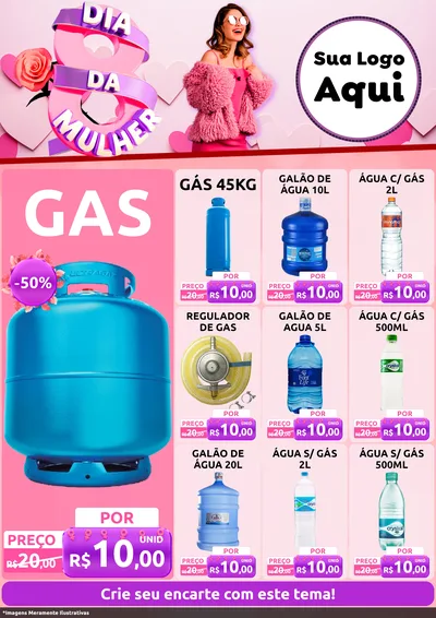 Modelo de Encarte para Encarte A4 Vertical com o tema Dia da Mulher para Água e gás
