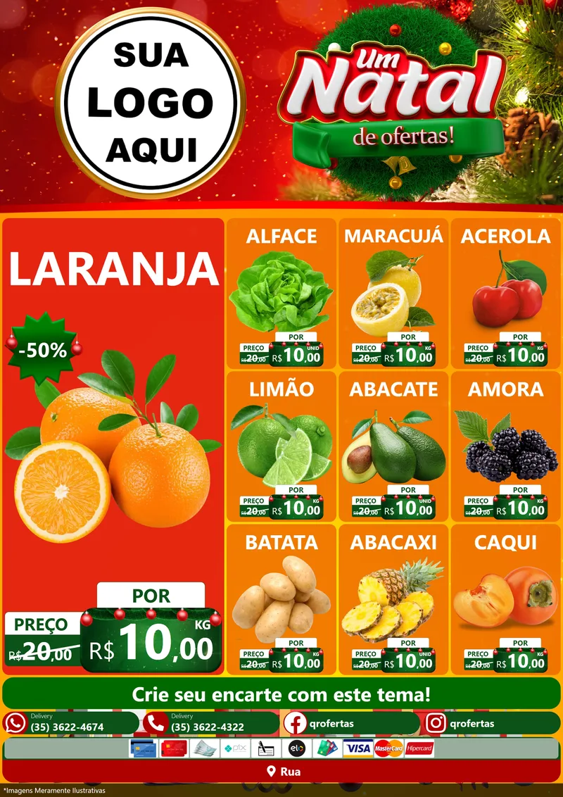 Modelo de Encarte para Encarte A4 Vertical com o tema Um Natal de Ofertas para Hortifrúti