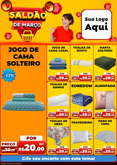 Modelo de Encarte para Encarte A4 Vertical com o tema Saldão de Março para Cama, Mesa e Banho
