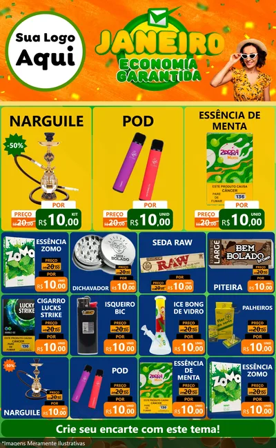 Modelo de Encarte para Encarte Grande com o tema Janeiro - Economia Garantida para Tabacaria