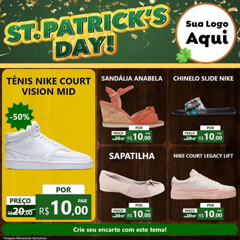 Modelo de Rede Social para Feed Facebook com o tema St Patriks Day para Calçados