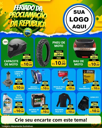 Modelo de Rede Social para Feed Instagram com o tema Feriado da Proclamação da República para Moto peças