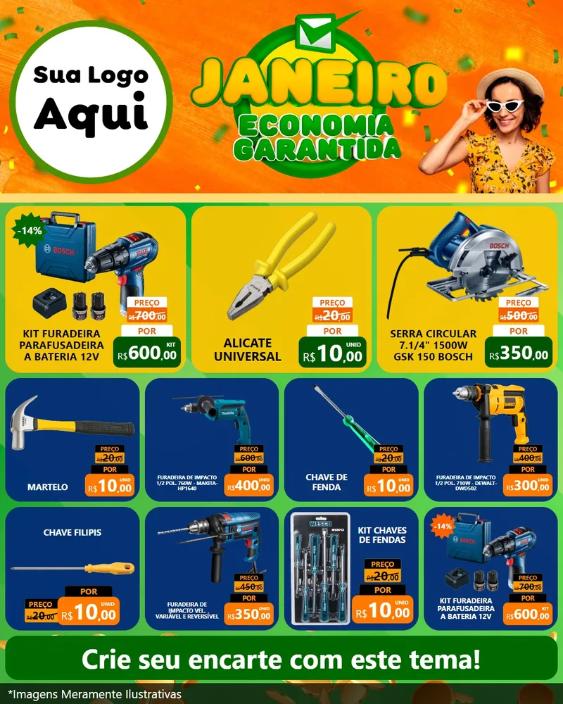 Modelo de Rede Social para Feed Instagram com o tema Janeiro - Economia Garantida para Maquinas e Ferramentas
