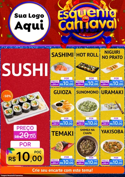Modelo de Encarte para Encarte A4 Vertical com o tema Esquenta de Carnaval para Comida japonesa
