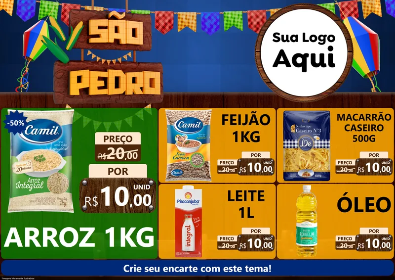 Modelo de Encarte para Encarte A4 Horizontal com o tema São Pedro para Supermercado