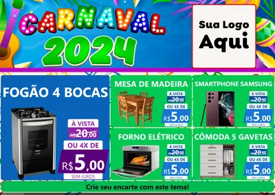 Modelo de Encarte para Encarte A4 Horizontal com o tema Carnaval 2027 para Móveis e Eletro