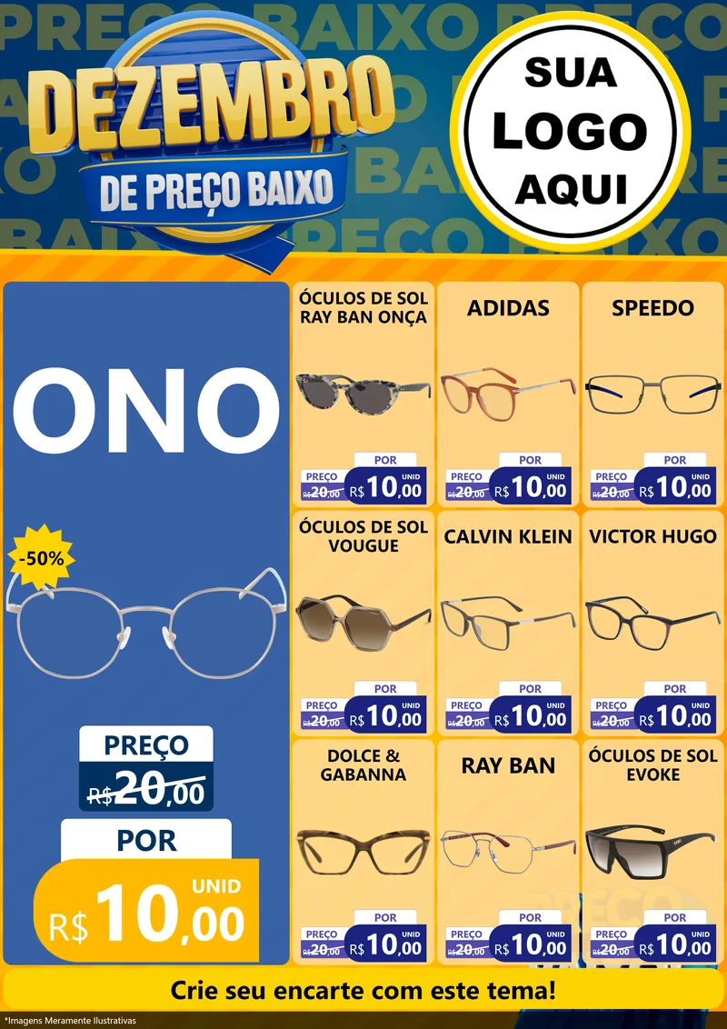 Modelo de Encarte para Encarte A4 Vertical com o tema Dezembro de Preço Baixo para Óticas