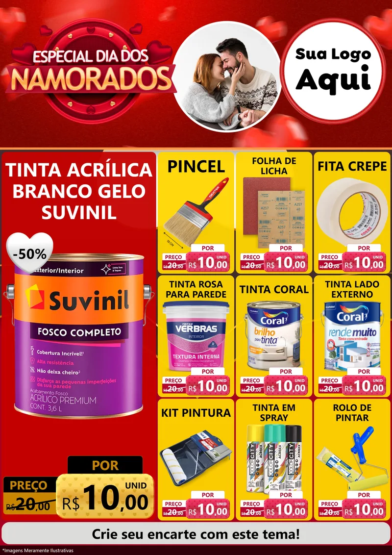 Modelo de Encarte para Encarte A4 Vertical com o tema Especial Dia Dos Namorados para Tintas e Ferramentas