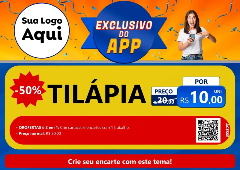 Modelo de Cartaz para Cartaz A4 Horizontal com o tema Exclusivo do Aplicativo para Peixaria