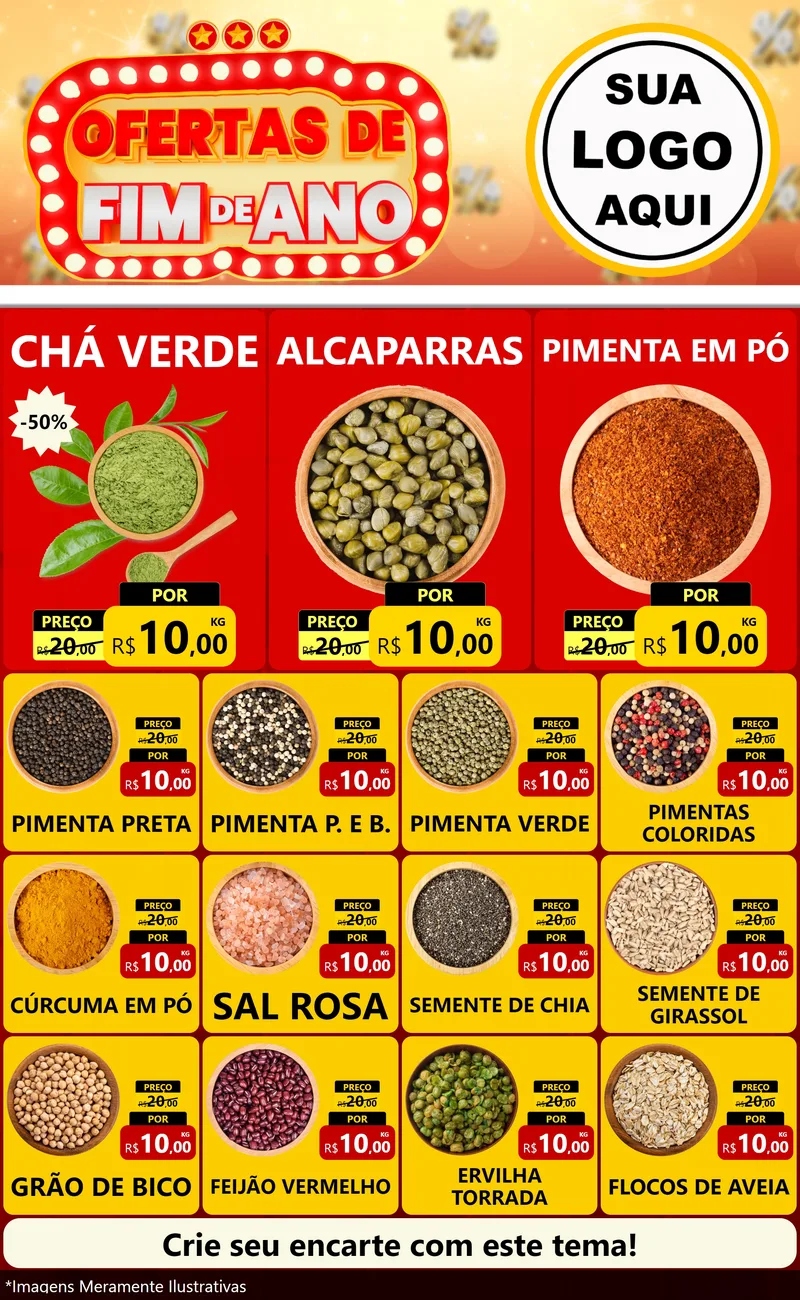 Modelo de Encarte para Encarte Grande com o tema Ofertas de Fim de Ano para Produtos Naturais