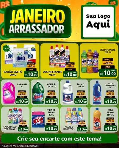 Modelo de Rede Social para Feed Instagram com o tema Janeiro Arrasador para Produtos de Limpeza