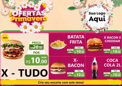 Modelo de Encarte para Encarte A4 Horizontal com o tema Ofertas de Primavera para Hamburgueria