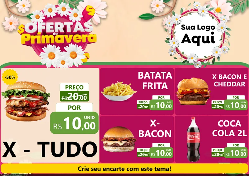 Modelo de Encarte para Encarte A4 Horizontal com o tema Ofertas de Primavera para Hamburgueria