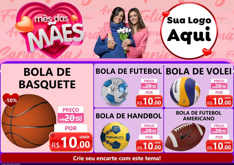 Modelo de Encarte para Encarte A4 Horizontal com o tema Mês Das Mães para Artigos Esportivos