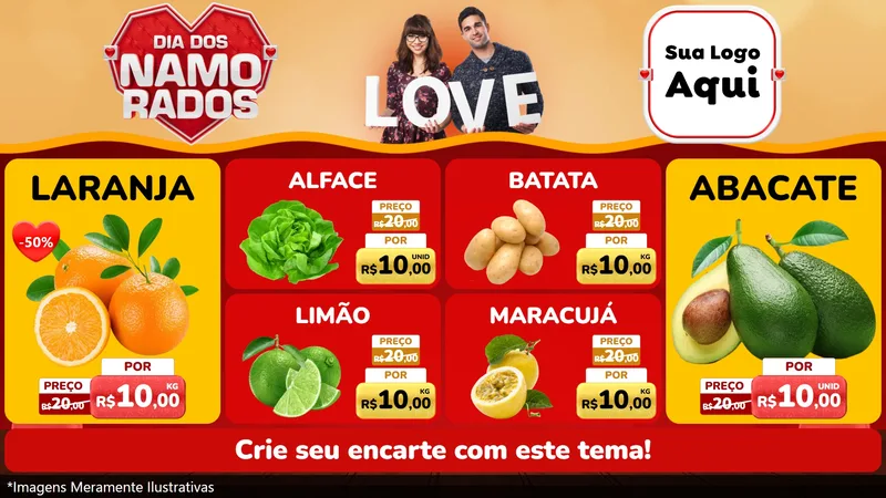 Modelo de TV para TV Horizontal com o tema Dia dos Namorados para Hortifrúti