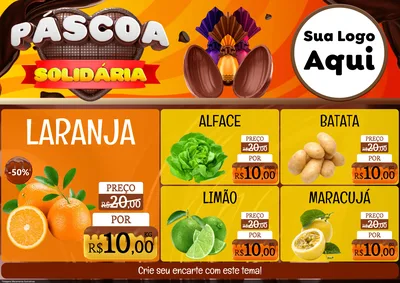 Modelo de Encarte para Encarte A4 Horizontal com o tema Páscoa Solidária para Hortifrúti