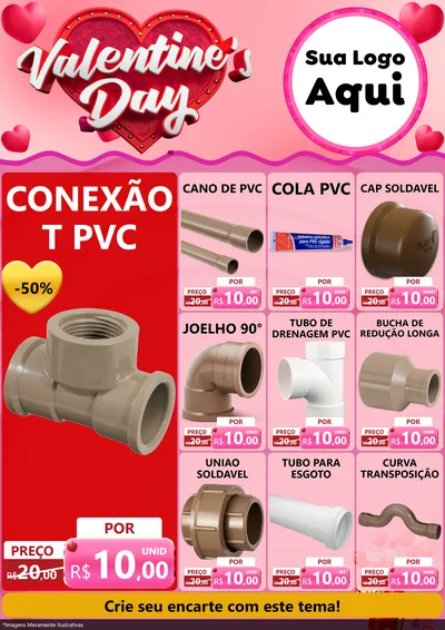 Modelo de Encarte para Encarte A4 Vertical com o tema Valentine's Day para Tubos e conexões