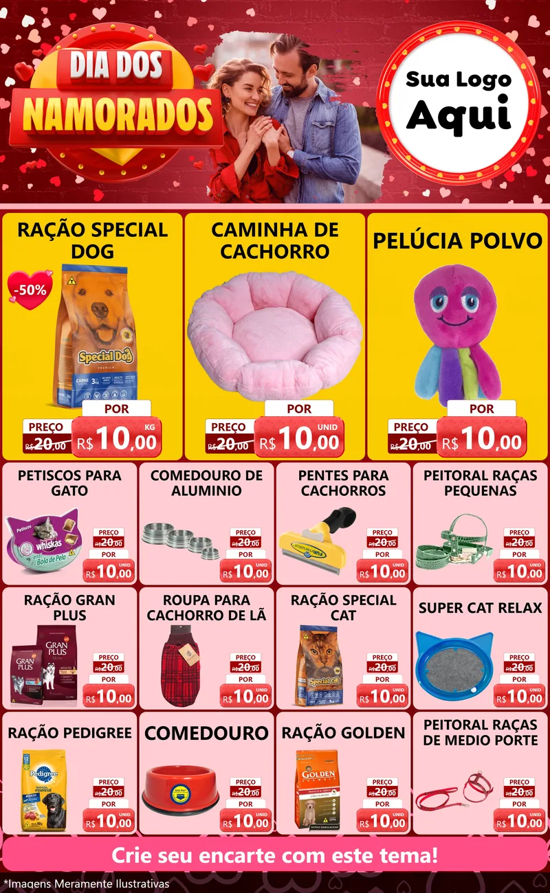 Modelo de Encarte para Encarte Grande com o tema Dia Dos Namorados para Pet Shop
