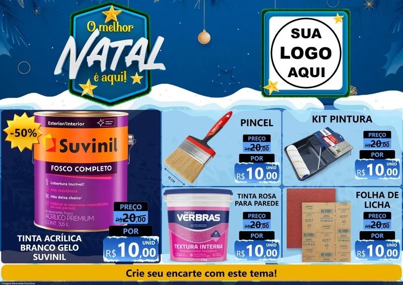 Modelo de Encarte para Encarte A4 Horizontal com o tema O Melhor Natal É Aqui! para Tintas e Ferramentas