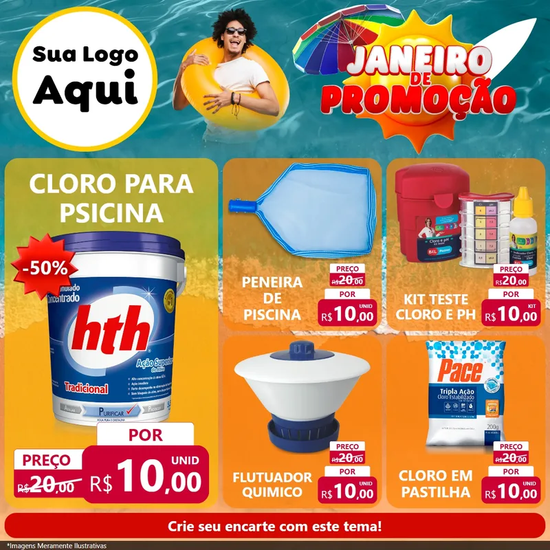 Modelo de Rede Social para Feed Facebook com o tema Janeiro de Promoção para Produtos para Piscina