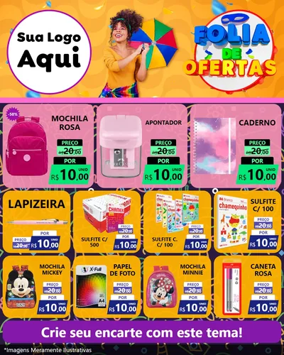 Modelo de Rede Social para Feed Instagram com o tema Folia de Ofertas para Papelaria