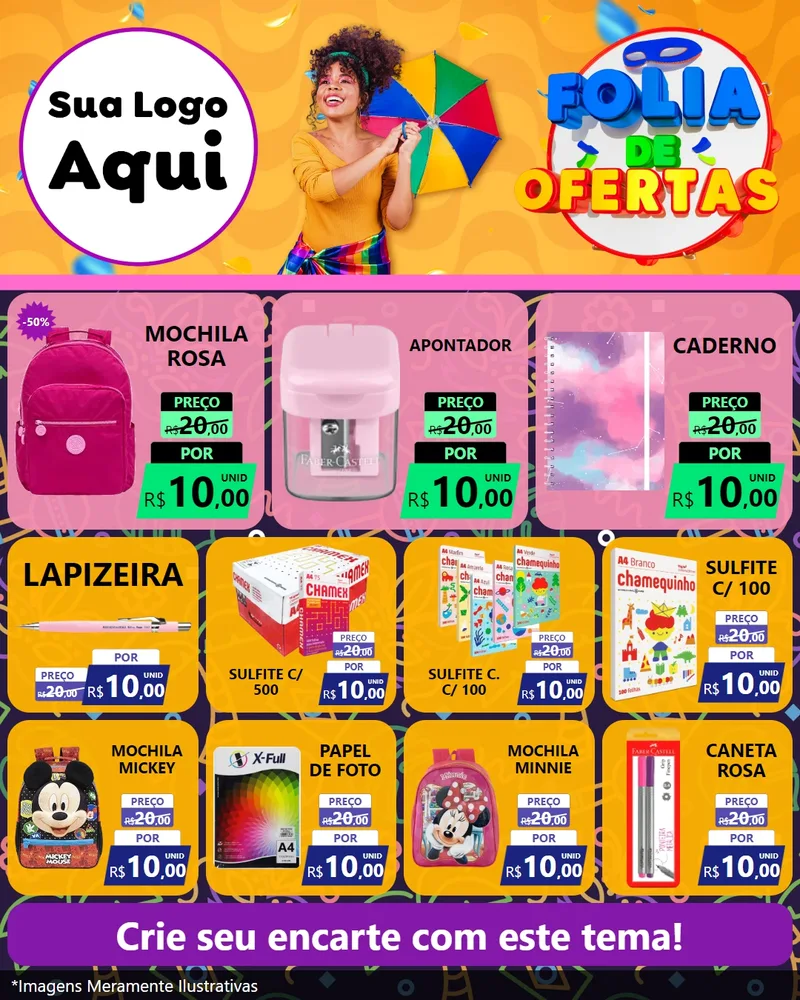 Modelo de Rede Social para Feed Instagram com o tema Folia de Ofertas para Papelaria
