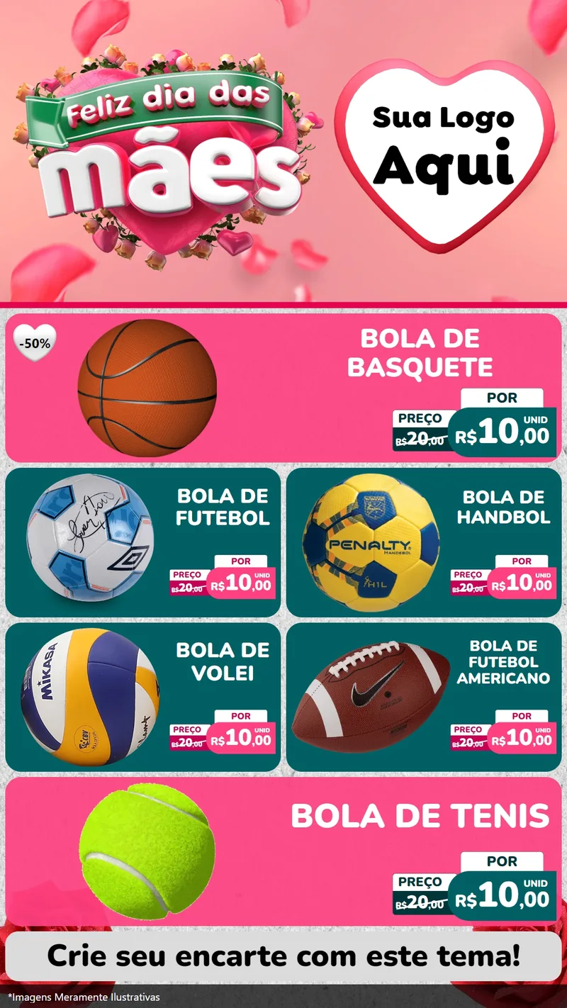Modelo de TV para TV Vertical com o tema Feliz Dia das Mães para Artigos Esportivos