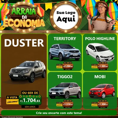 Modelo de Rede Social para Feed Facebook com o tema Arraiá de Economia para Concessionaria de Carros