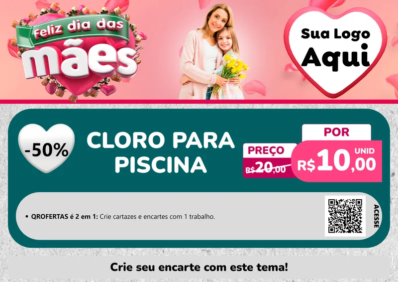 Modelo de Cartaz para Cartaz A4 Horizontal com o tema Feliz Dia das Mães para Produtos para Piscina